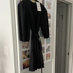 Zara, Black, Puff Sleeve Belted Mini Dress, Size M